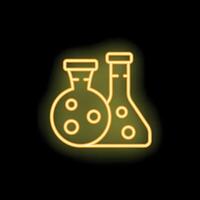 Neon sign of chemical flasks representing science and research vector