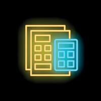 Neon icon of calculator performing calculations on documents vector