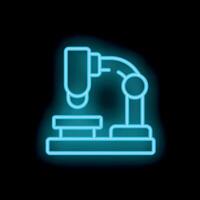 Neon icon of a microscope shining on dark background vector