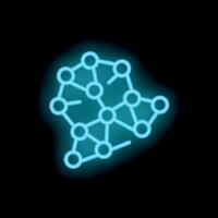 Neon style icon showing interconnected nodes forming network vector