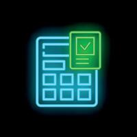 Neon icon of calculator with check mark symbolizing successful calculation vector