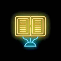 Neon sign of open book standing on a pedestal emitting light vector
