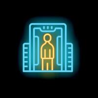 Neon security check with person passing through metal detector gate vector