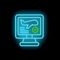 Neon sign confirming flight reservation on computer screen vector