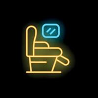 Glowing neon sign of an airplane seat with a closed window vector