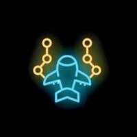 Neon icon of airplane taking off showing connections around the world vector