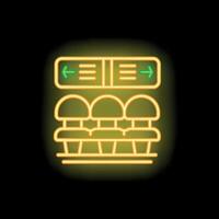 Neon sign showing empty seats at airport gate with arrival departure board vector