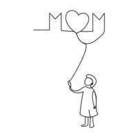Abstract mother with a child in continuous one line drawing art style Mothers Day card vector