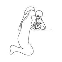 Mothers day card continuous one line illustration. Mother's day card, modern. vector
