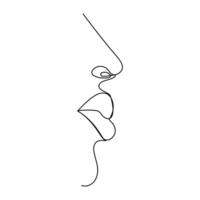 One continuous line drawing of lips with red lipstick vector