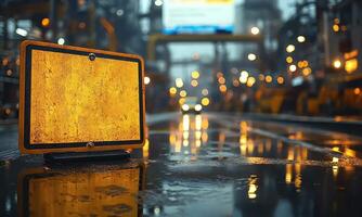 A tablet computer sitting on the wet pavement video