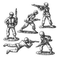 toy soldier set sketch hand drawn vector