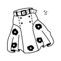 Hand drawn icon of a skirt with a chunky belt and floral print vector
