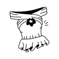 Sleeveless black crop top icon with a fringe hem and flower vector