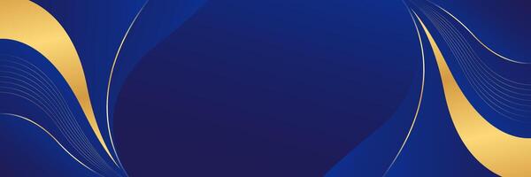 Blue luxury banner background with gold lines. Abstract wave background design vector