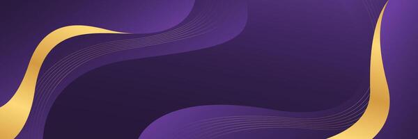Purple luxury banner background with gold lines. Abstract wave background vector
