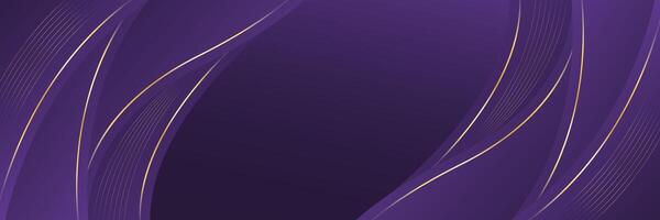 Purple luxury banner background with gold lines. Abstract wave background design vector