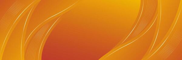 Orange gradient luxury banner background with gold lines. Abstract wave background design vector