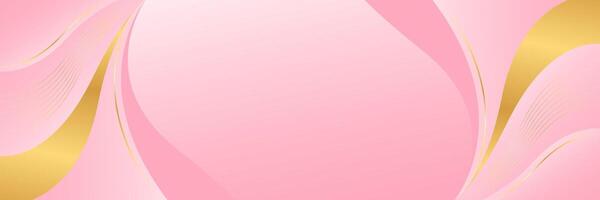 Pink beauty luxury banner background with gold lines. Abstract wave background design vector