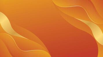 Abstract orange gradient luxury elegant background with gold lines. Modern wallpapers with wave shapes vector