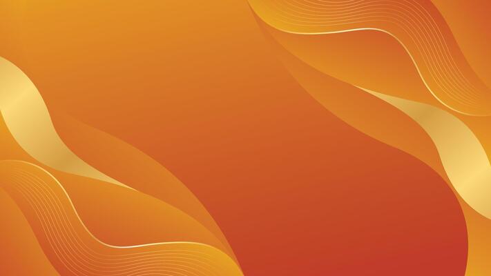 Abstract orange gradient luxury elegant background with gold lines. Modern wallpapers with wave shapes