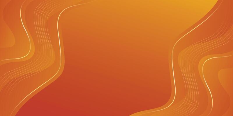 Abstract orange gradient luxury background with gold lines. Modern wallpapers with wave shapes