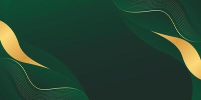 Abstract green emerald luxury elegant background with gold lines. Modern wallpapers with wave shapes vector