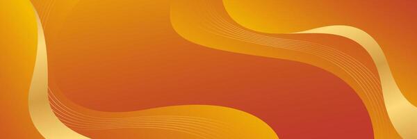 Orange gradient luxury banner background with gold lines. Abstract wave background vector
