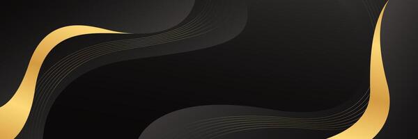 Modern black luxury banner background with gold lines. Abstract wave background vector