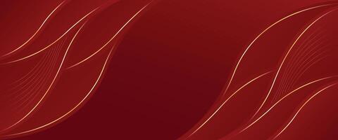 Contemporary red luxury wave banner background. gold lines element vector