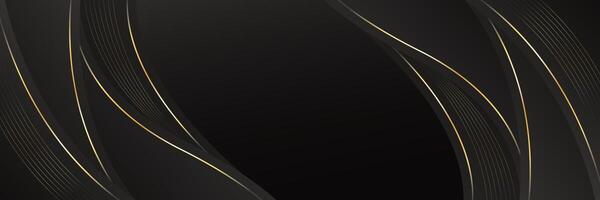Modern black luxury banner background with gold lines. Abstract wave background design vector