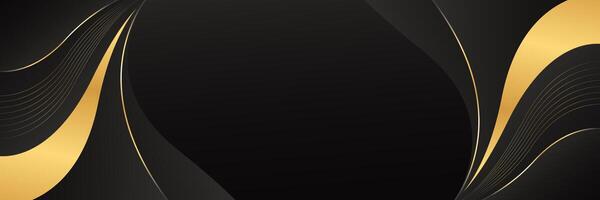 Modern black luxury banner background with gold lines. Abstract wave background design vector