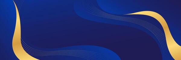 Blue luxury banner background with gold lines. Abstract wave background vector