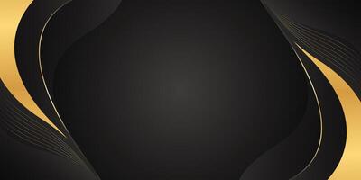 Black luxury background design with gold lines. Abstract wave background vector