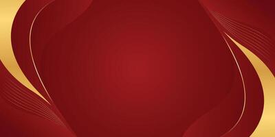Red luxury background design with gold lines. Abstract wave background vector