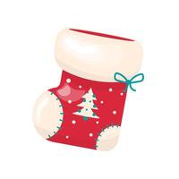 Red Christmas Stocking Icon. Elements of Christmas. Stock isolated clipart on a white background. In cartoon style. vector