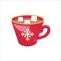 red cup of cocoa with marshmallows. Elements of Christmas. Stock isolated clipart on a white background. For holiday cards, stickers. vector
