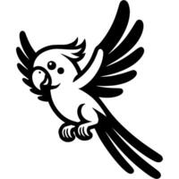 Tropical parrot flies to its owner with its wings spread wide in monochrome. Simple minimalistic in black ink drawing on white background vector