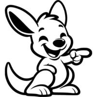 Australian baby kangaroo laughs happily and points forward in monochrome. Simple minimalistic in black ink drawing on white background vector