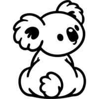 Plush Australian koala turns his back and looks around waiting for a treat in monochrome. Simple minimalistic in black ink drawing on white background vector