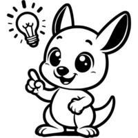 Australian baby kangaroo shows off genius idea sign in monochrome. Simple minimalistic in black ink drawing on white background vector