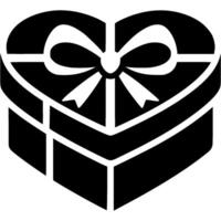 Valentine Day gift box in shape of heart tied with bow in monochrome. Simple minimalistic in black ink drawing on white background vector