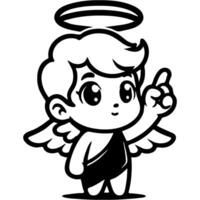 Angel Cupid exclaimed joyfully at idea, showing his index finger up vector