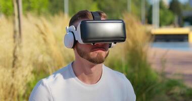 A man wearing a virtual reality headset video
