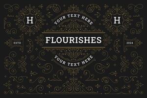 Golden ornate royal decorative element frame label scroll logo set illustration vector