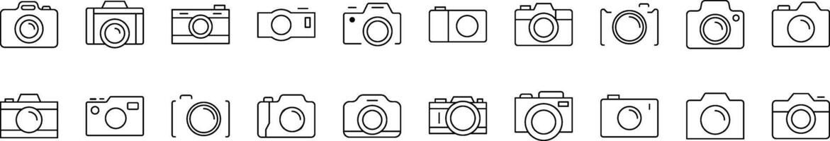 Collection of Line Icons of Photo Camera. Editable Stroke. Minimalistic Linear Pictogram for Design of Cards, Apps, Banners, Posts vector
