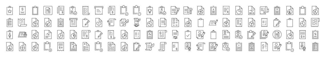 Various Documents and Clipboards Icon Set for UI, Placards, Books, Apps. Editable Stroke. Suitable for Web Sites, Books, Cards, Apps vector