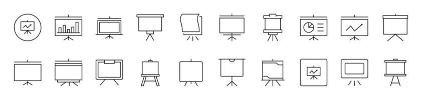 Presentation Board Outline Icon Collection. Editable Stroke. Perfect for Infographics, Articles, Books, Flyers, Banners vector