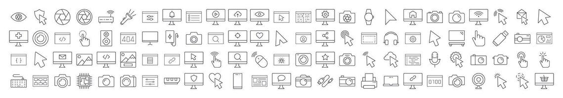 Internet and Computer Interface Related Icon Set. Editable Stroke. Suitable for Web Sites, Books, Cards, Apps vector
