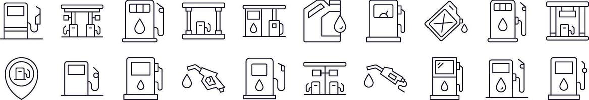 Gas Station Line Icon Pack. Editable Stroke. Minimalistic Linear Pictogram for Design of Cards, Apps, Banners, Posts vector